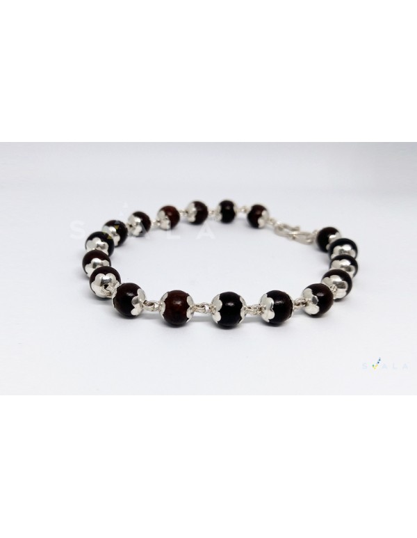 (5gm) 999 Purity Silver caps -Red Sandalwood bracelet for men and women 