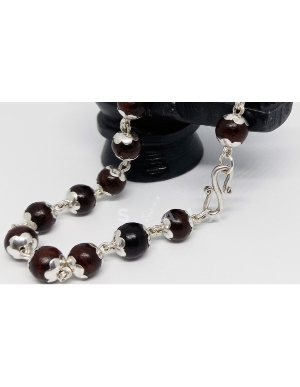 (5gm) 999 Purity Silver caps -Red Sandalwood bracelet for men and women 