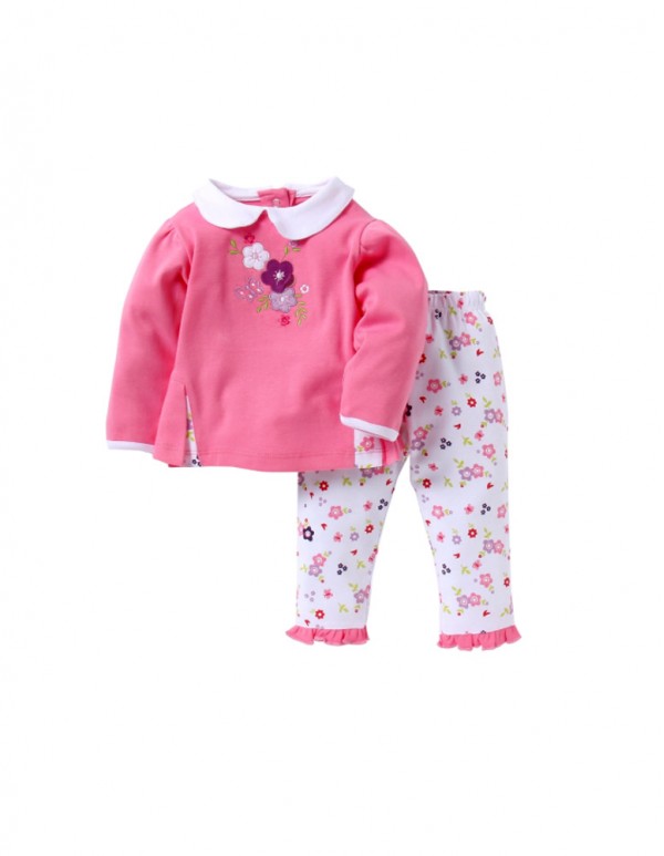 Pink Flower Applique Top and Pant Set