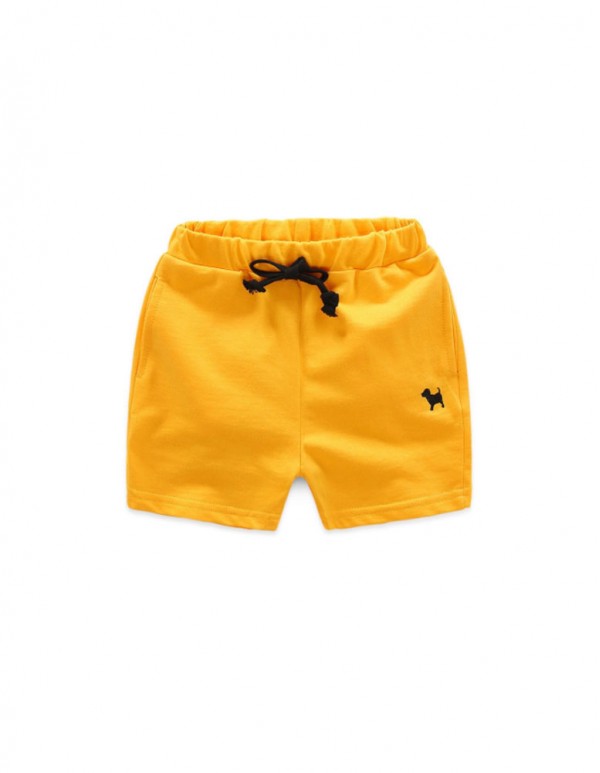 SC-Yellow Solid Pattern Waist Shorts