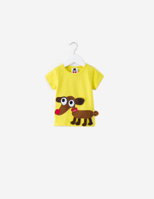 Cat Papa-Yellow Animal Applique T-Shirt