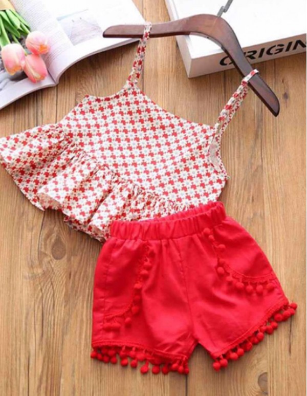 LNSBB-Trendy Red Top and short Set