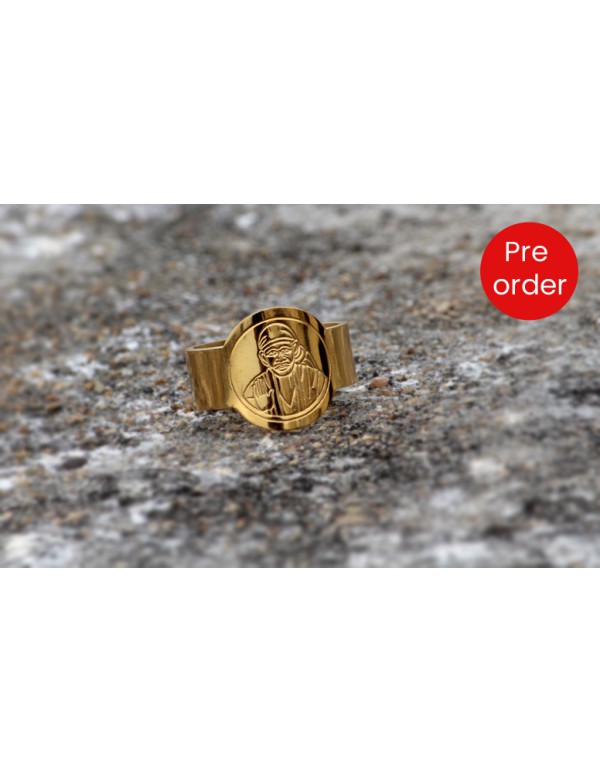 Oval Shaped Stainless Steel Gold plated Saibaba Ring
