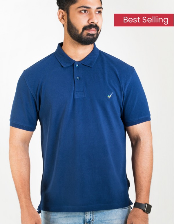 Men's Jacquard Collar Polo - Denim Navy