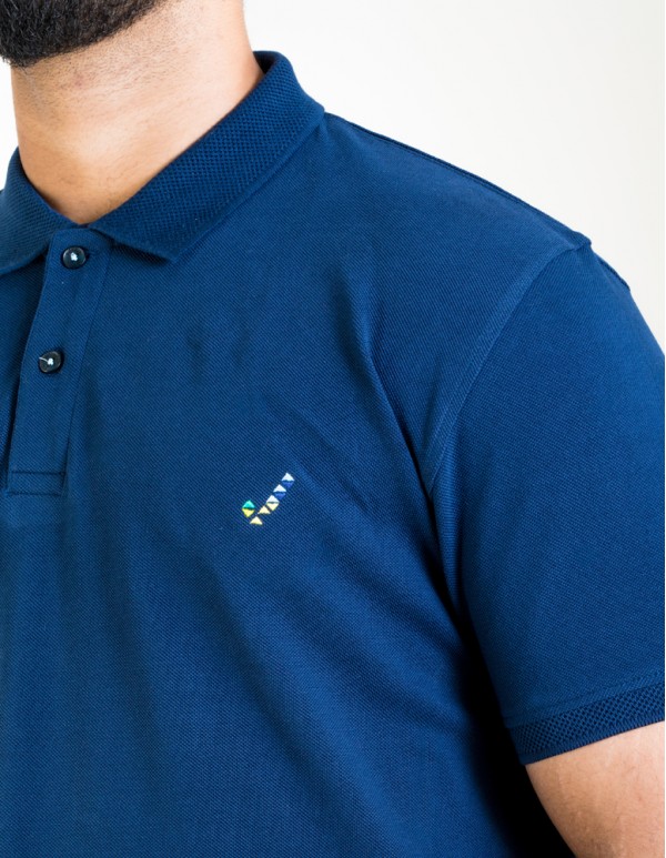 Men's Jacquard Collar Polo - Denim Navy