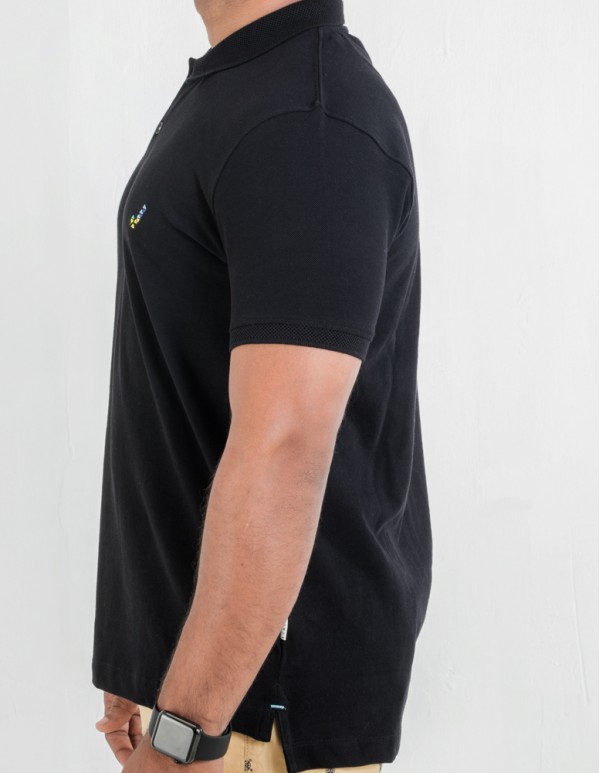 Men's Jacquard Collar Polo - Jet Black