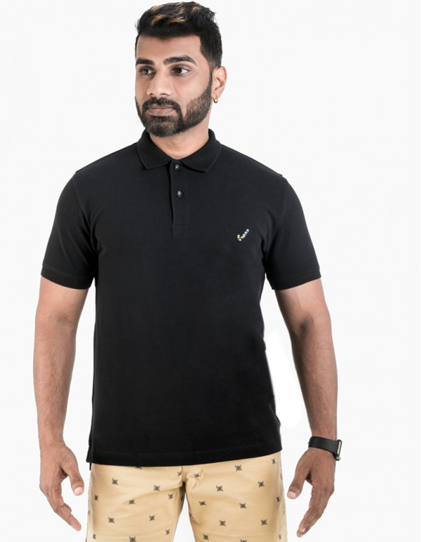 Men's Jacquard Collar Polo - Jet Black