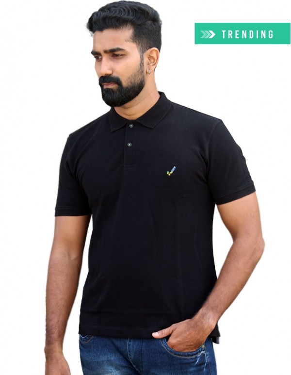 Men's Jacquard Collar Polo - Jet Black