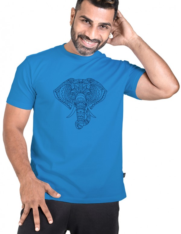 Crew Neck Men's Blue Custom Printed -Vector Elephant