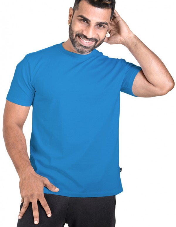 Crew Neck  Men's Blue Plain T-shirt