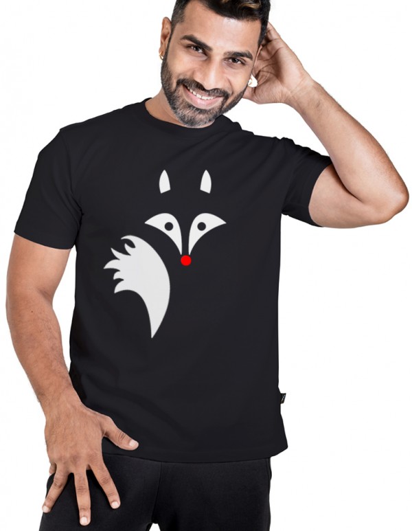  Men's Jet Black Custom Printed - White fox Tee