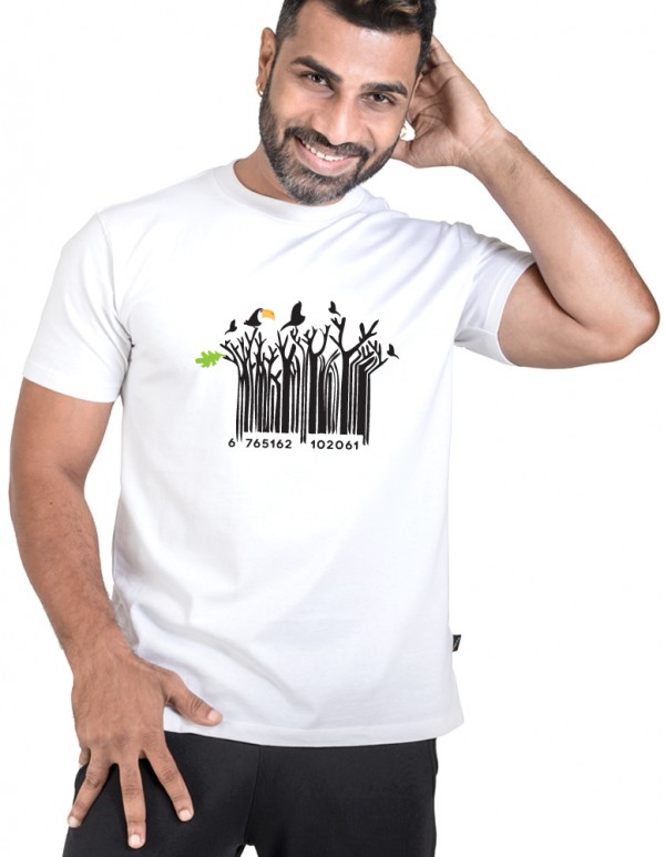 Crew Neck Men's White Custom Printed-Barcode Tee