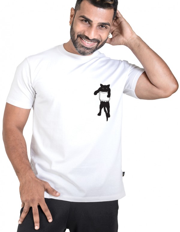 Men's Crew Neck Custom Printed -Pocket Cat Tee