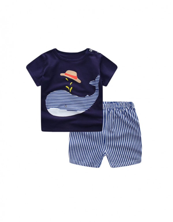 TGX-Navy Fish Print Half Sleeves T-shirt