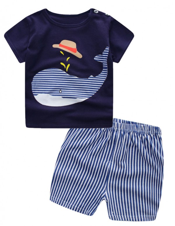 TGX-Navy Fish Print Half Sleeves T-shirt