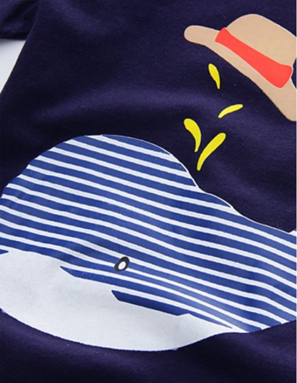 TGX-Navy Fish Print Half Sleeves T-shirt